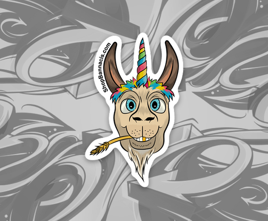 sticker of a donkey with a gold tooth and a rainbow unicorn sticker